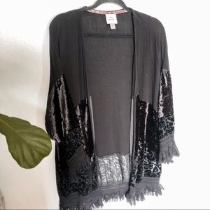 Black velvet kimono cardigan